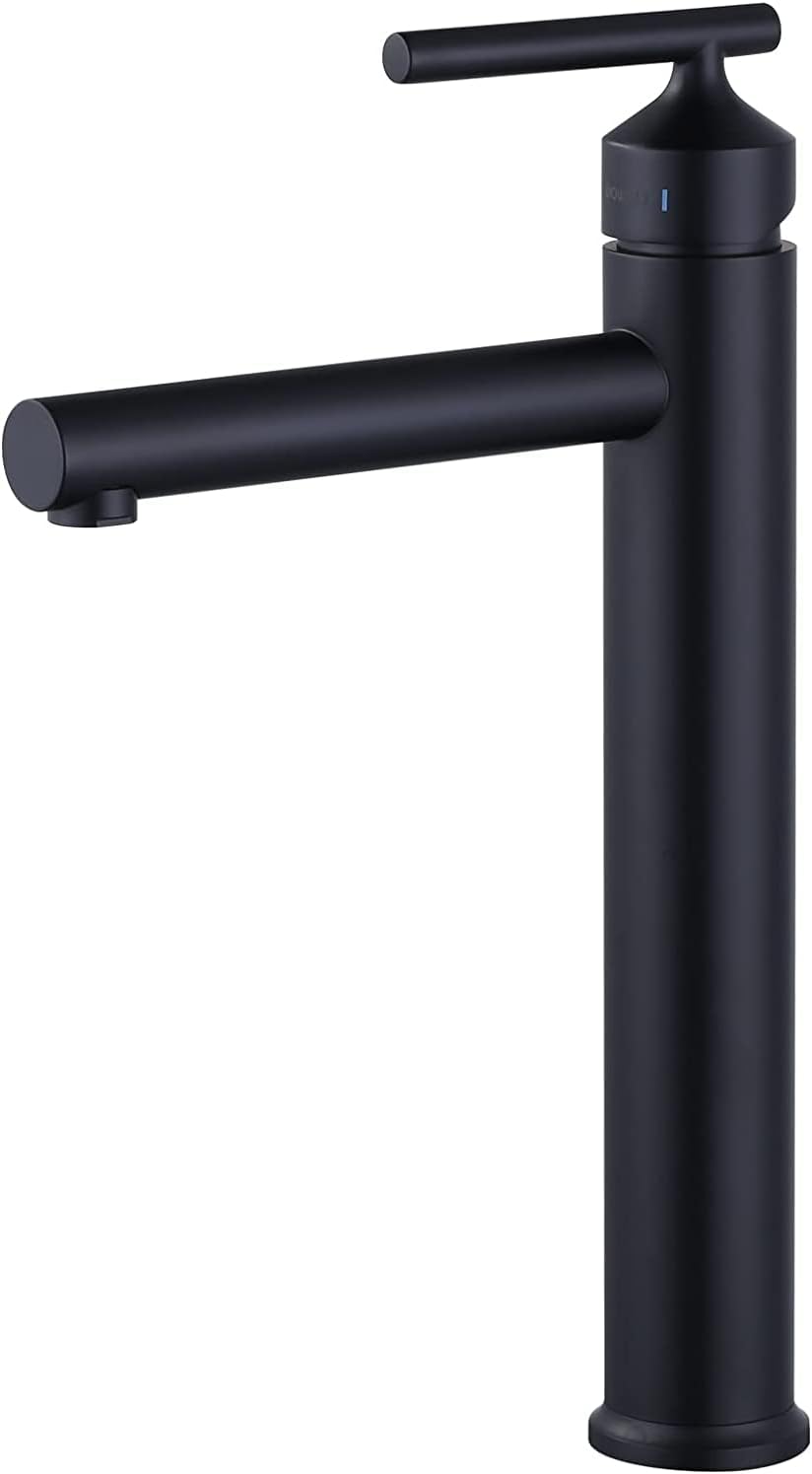 WOWOW Black Bathroom Sink Faucet Single Handle Tall Vessel Sink Faucet Single Hole Modern Vanity Bathroom Faucet Matte Black Basin Faucet RV Lavatory Basin Mixer Tap