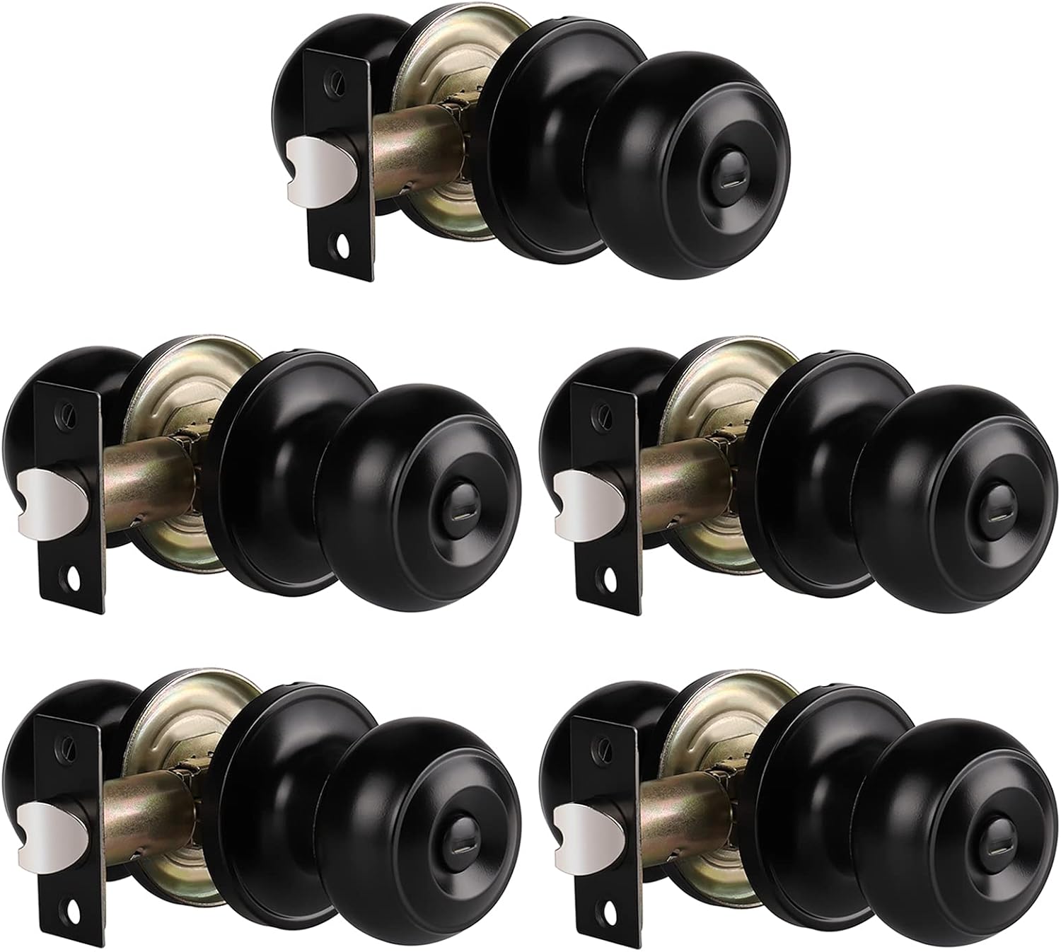 Gobrico Black Interior Door Lockset Handles, Privacy Door Knobs with Lock for Bedroom Bathroom, no Key, Flat Ball Knob Style, 6Pack