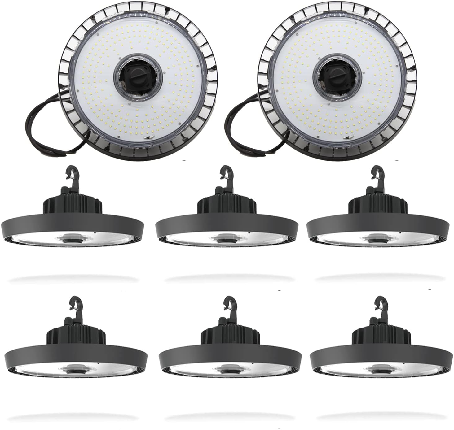 UFO LED High Bay Light 200W: 5000K High Bay LED Shop Lights 30000 Lumen (150LM/W) 110V Cable Shop Lights Commercial Warehouse Workshop Garage Factory Lowbay Area Lighting Fixture 8 Pack