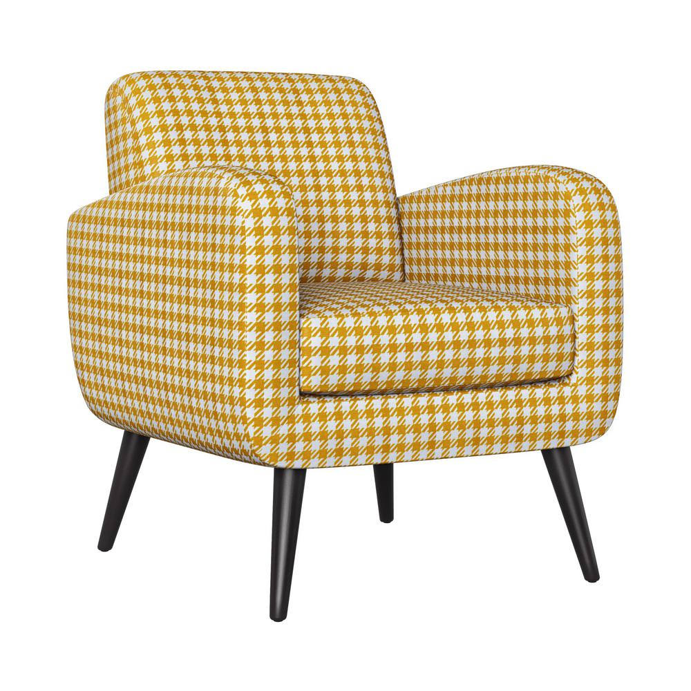 Handy Living Werner Mustard Yellow Houndstooth Lace Tufted Mid Century Modern Arm Chair