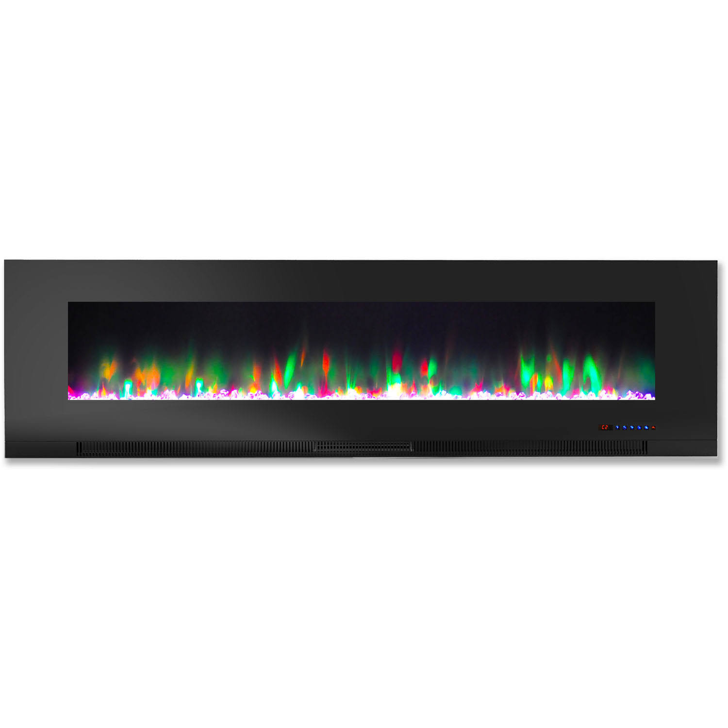 Cambridge 60 in. Wall-Mount Electric Fireplace with Multi-Color Flames and Crystal Rock Display - Black