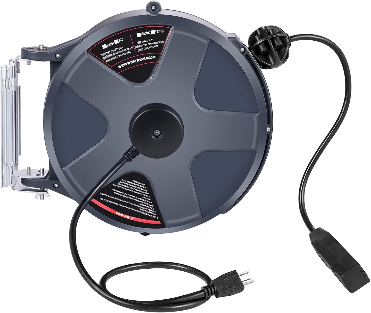 VEVOR Retractable Extension Cord Reel 50+3.2FT, 16/3 SJT Power Cord Reel, Heavy Duty Electric Cord Reel, Wall/Ceiling Mount Retractable Cord Reel, Automatic Flexible Triple Tap Connector with Stopper