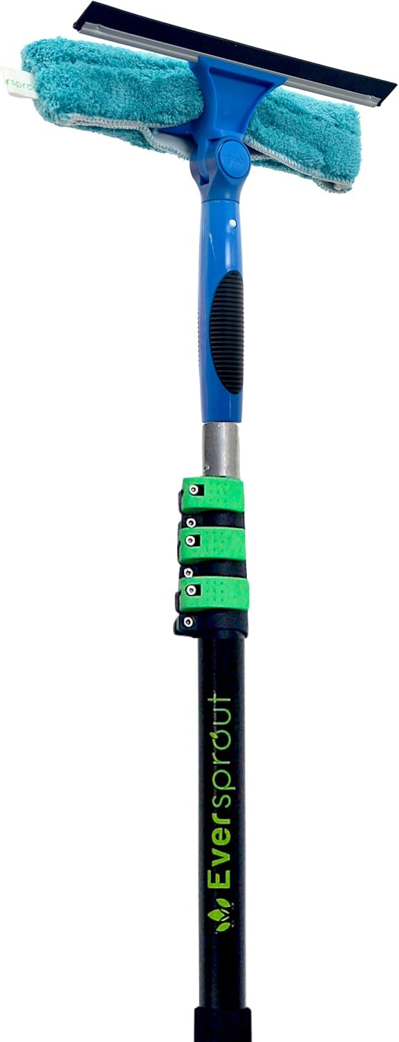 EVERSPROUT 7-to-25 Foot Swivel Squeegee and Microfiber Window Scrubber (30+ Foot Reach) | 2-in-1 Window & Glass Cleaning Combo with Heavy-Duty Aluminum Extension Pole | Includes 10-inch Blade
