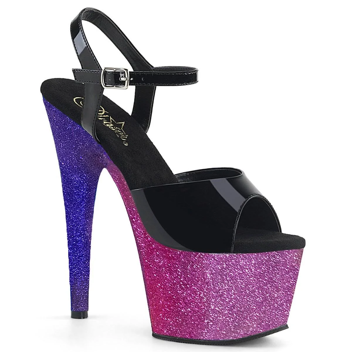Pleaser - ADORE-709OMBRE 6 / Black Patent/Fuchsia-Blue Ombre