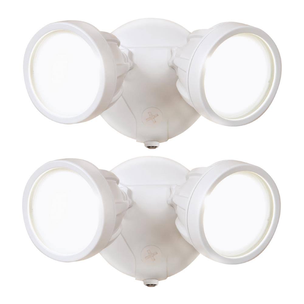 Halo White Outdoor Integrated LED Round Twinhead Security Floodlight w/DusktoDawn If Motion Sensing Motion Activated (2-Pack)