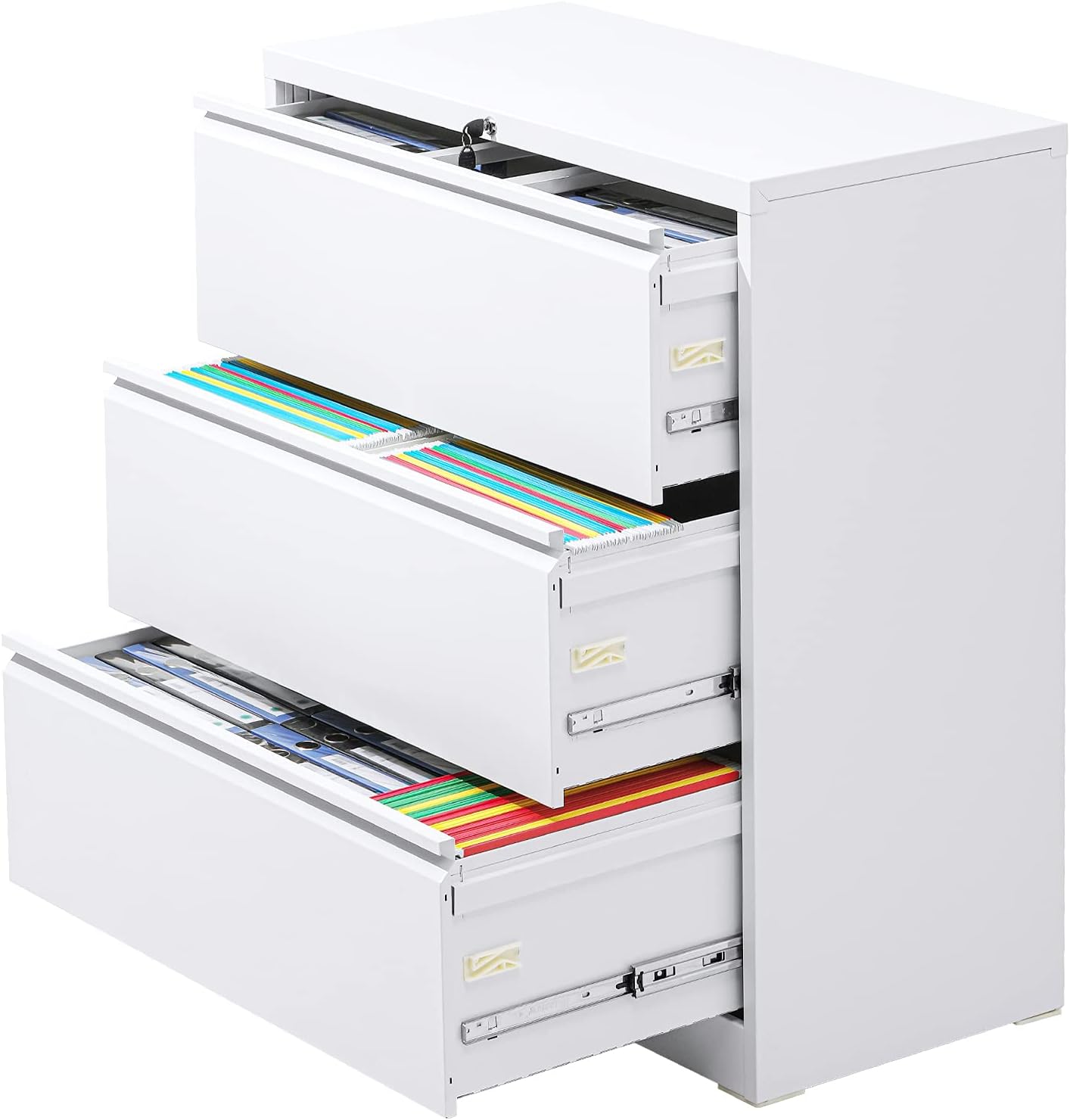 4 Drawer Lateral File Cabinet with Lock, Black Lateral Filing Cabinet, Metal Steel Wide File Cabinets for Home Office,0 Screw Assembled, INTERGREAT