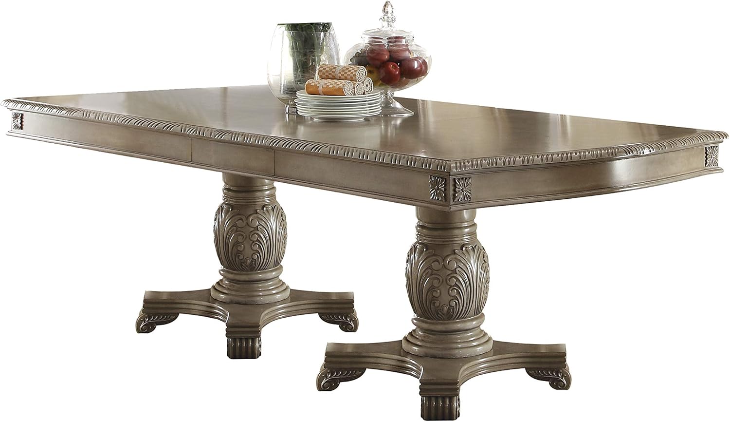 ACME Furniture Chateau de Ville Doulbe Pedestal Dining Table, Antique White