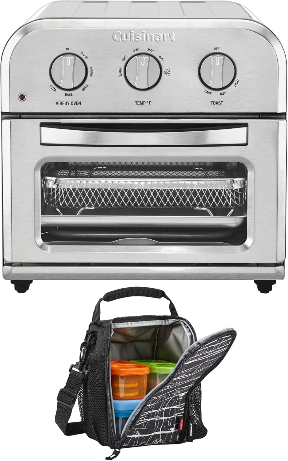 Cuisinart TOA-26 Airfyer Toaster Oven with LunchBlox Lunch Bag (Small, Black Etch) Bundle (2 Items)