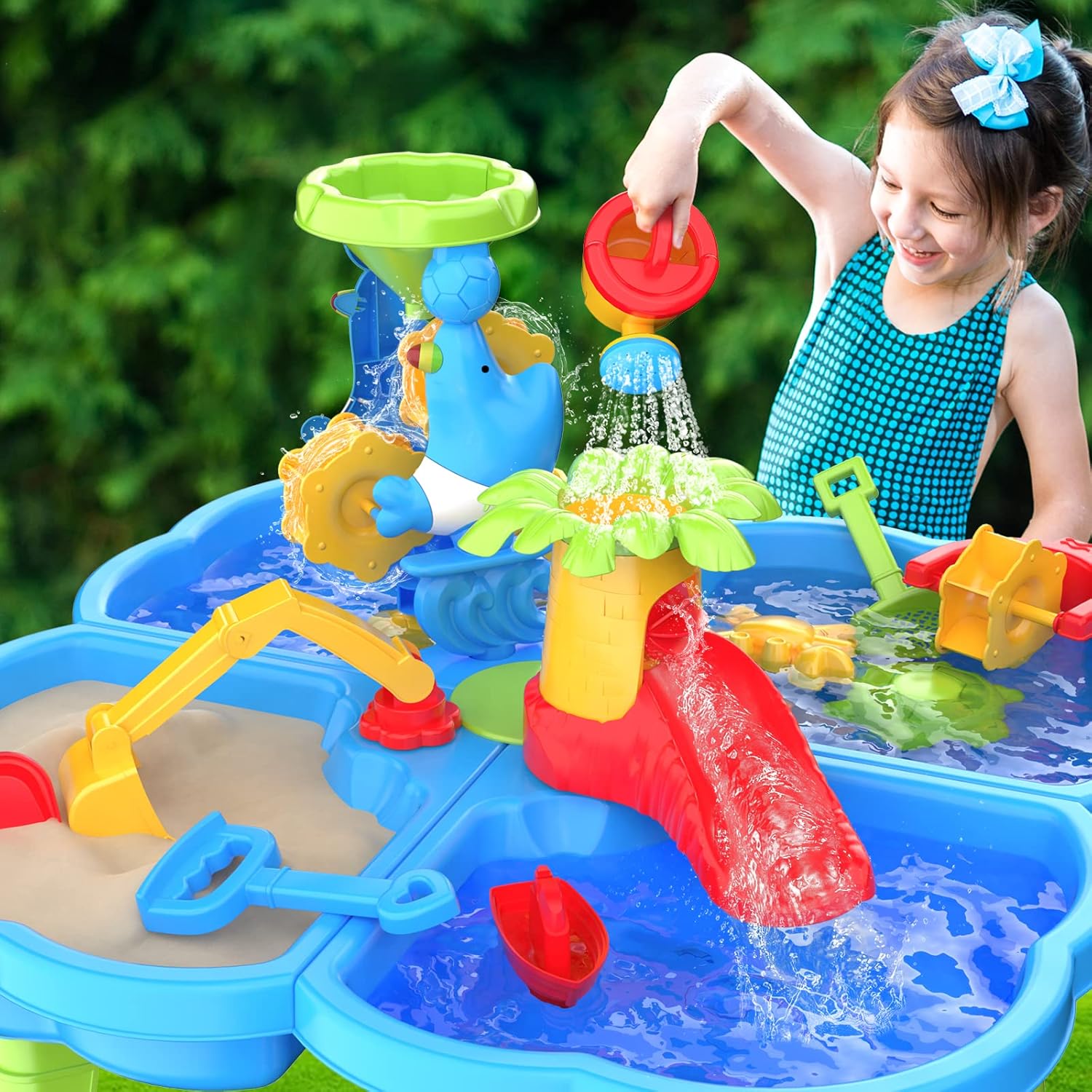 ConeWhale Sand Water Table for Toddlers, 4 in 1 Sand Table and Water Play Table, Kids Table Activity Sensory Play Table Beach Sand Water Toy for Outdoor Backyard for Toddlers Age 2-4