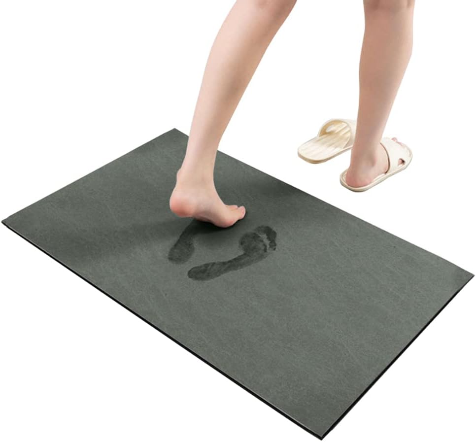 Thin Diatomaceous Earth Bath Mat,Rubber Door Mat,Quick Dry Mashine Washable Bath Rug,17.7x27.5 inches,Absorbent Non Slip Bath Floor Mats (Light Grey)