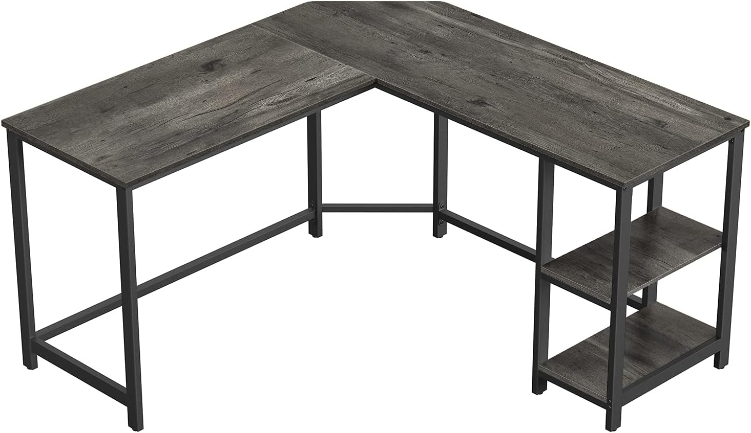 VASAGLE ALINRU L-Shaped Computer Desk, Corner Desk, Office Study Workstation with Shelves for Home Office, Space-Saving, Industrial, Charcoal Gray and Black ULWD072B04