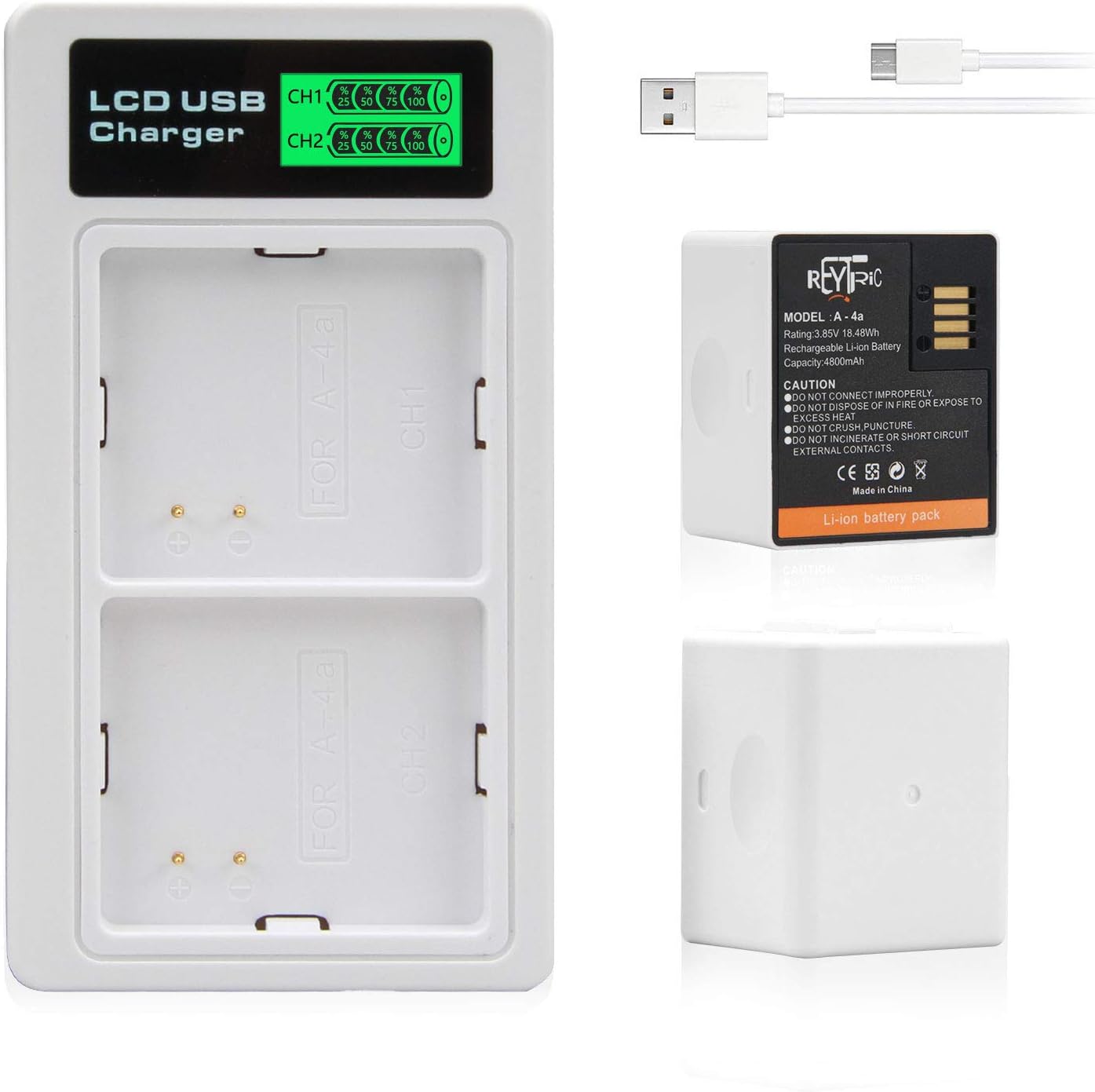 REYTRIC 2-Pack Rechargeable Batteries and LCD Dual Charger VMA5400 Compatible with Arlo Ultra, Ultra 2, Arlo Pro 3 and Pro 4 Camera VMC4040P 3.85V 4800mAh 18.48Wh A-4a Pack of 2