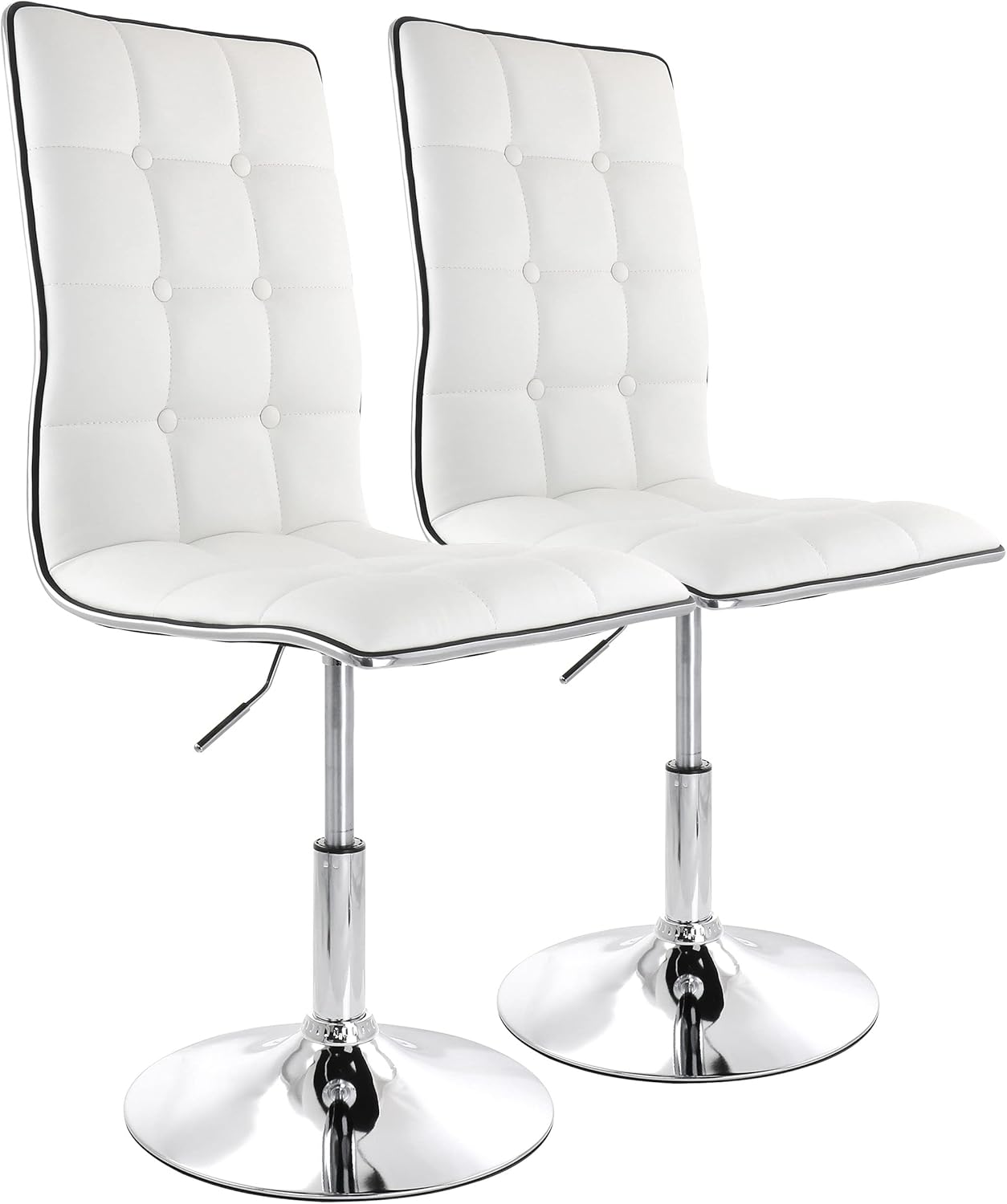 Elama 2 Piece Faux Leather Tufted High Back Bar Stool in White with Chrome Trim and Base
