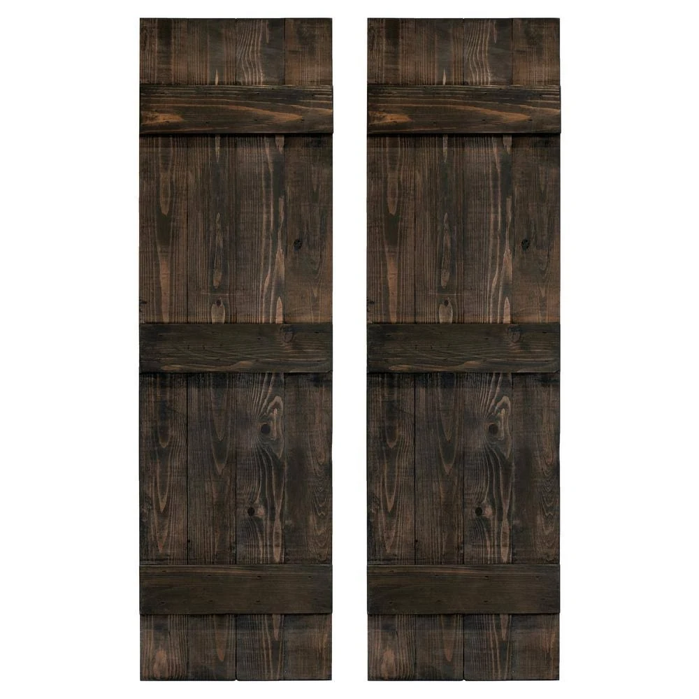 Dogberry 14 in. x 84 in. Wood Traditional Slate Black Board and Batten Shutters Pair