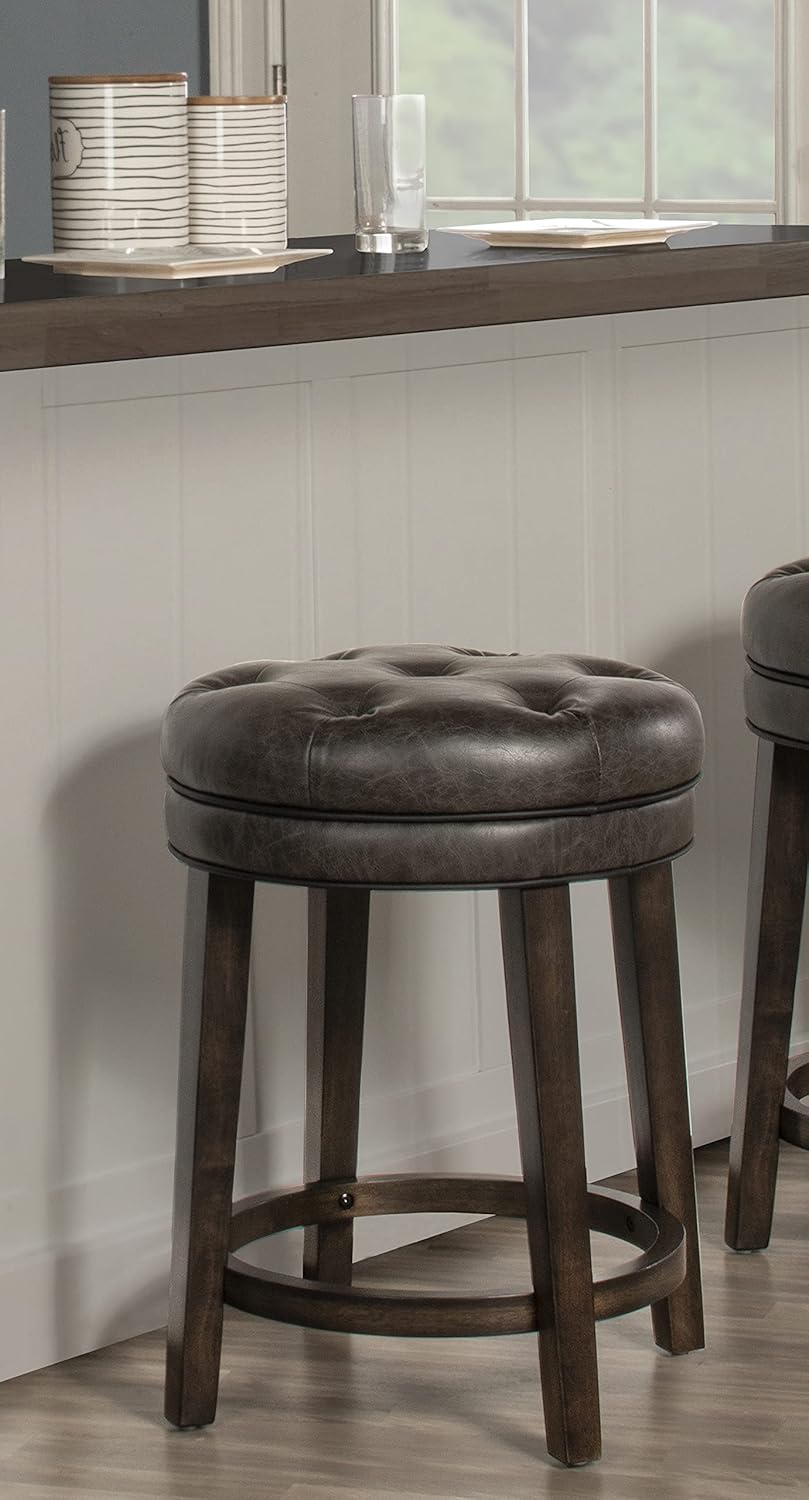 Hillsdale Krauss Backless Swivel Stool, Counter, Gray Faux Leather