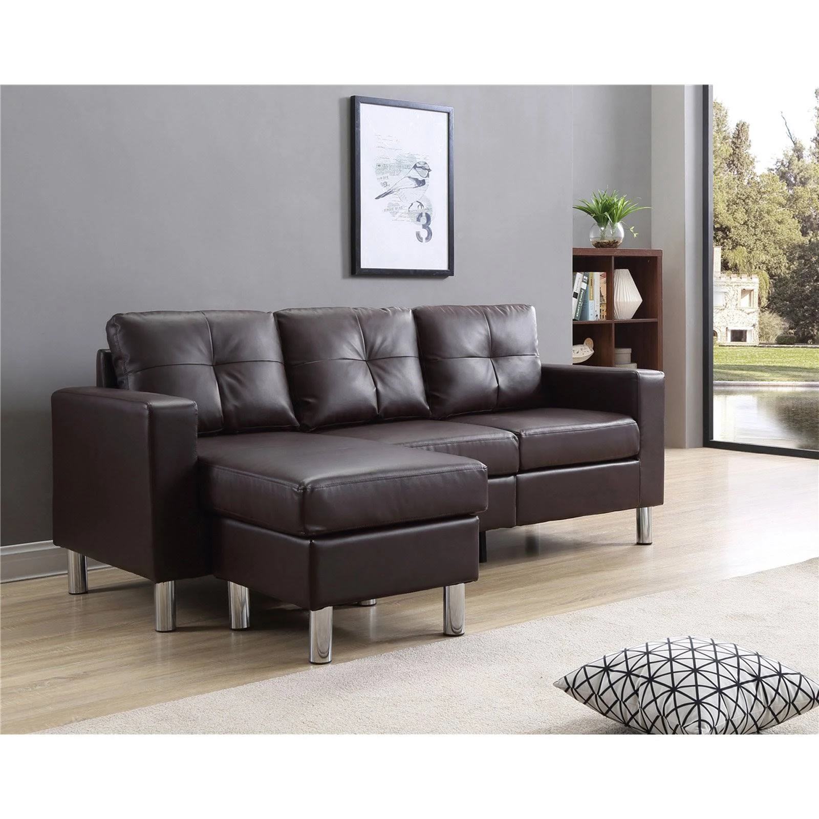 Nathaniel Home 73030-40BR Small Space Convertible Sectional Sofa Brown