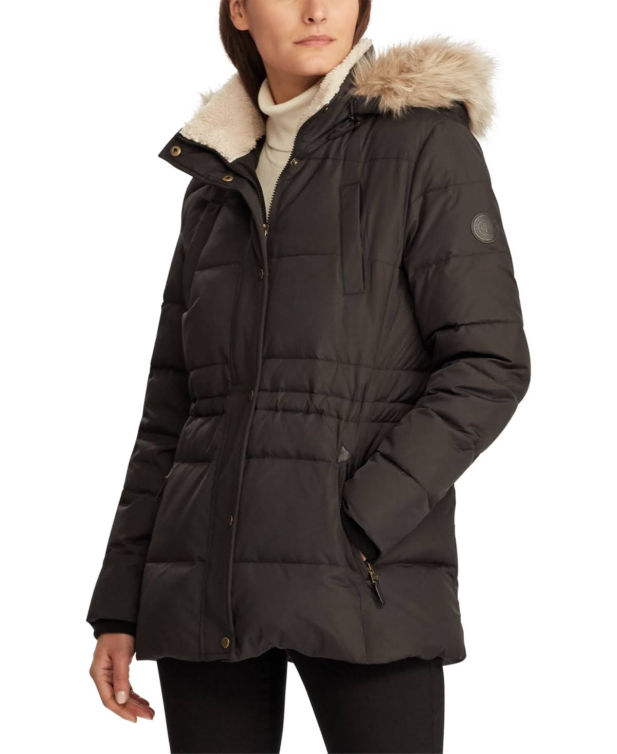 Lauren Ralph Lauren Faux-Fur Trim Hooded Down Coat, Created for Macy&s - Black