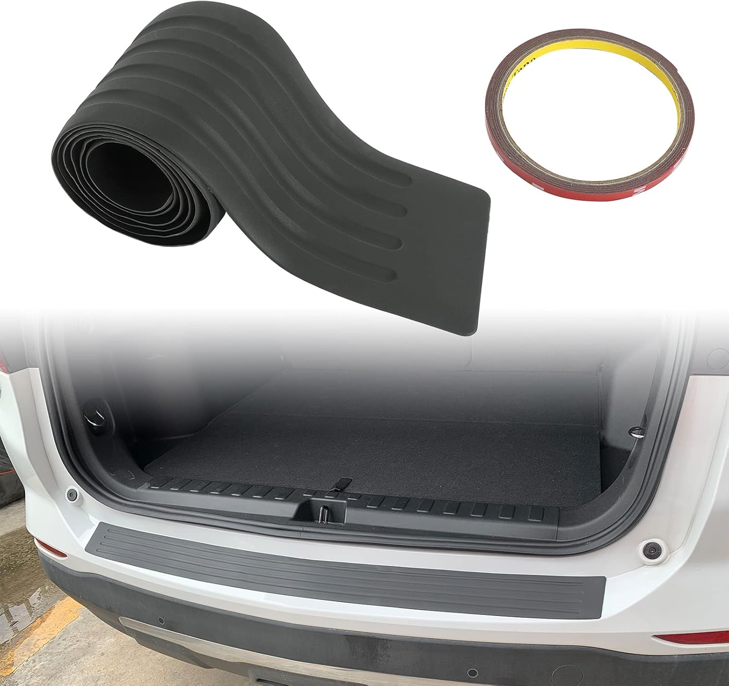 Winunite Rear Bumper Protector Guard Universal Black Rubber Trunk Door Sill Entry Guards Scratch-Resistant Accessory Trim Cover for Cars SUV with Tape 35.4 inch