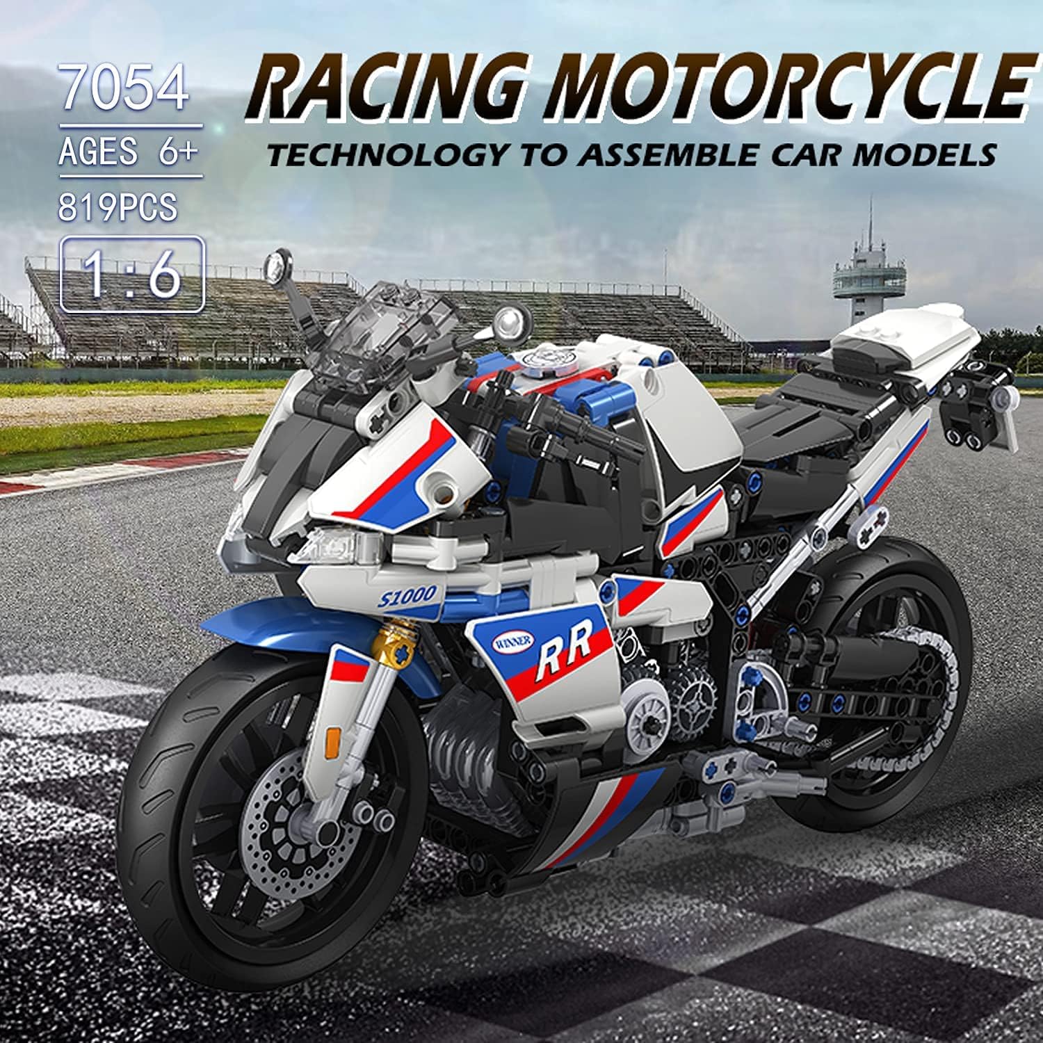 WINNER SPACE 1/6 Racing Motorcycle Toy Building Blocks Kit,Stem Bricks Sets,Toys for Boys & Adults,Build A Model Motorcycle,Suspension (819 Pieces)
