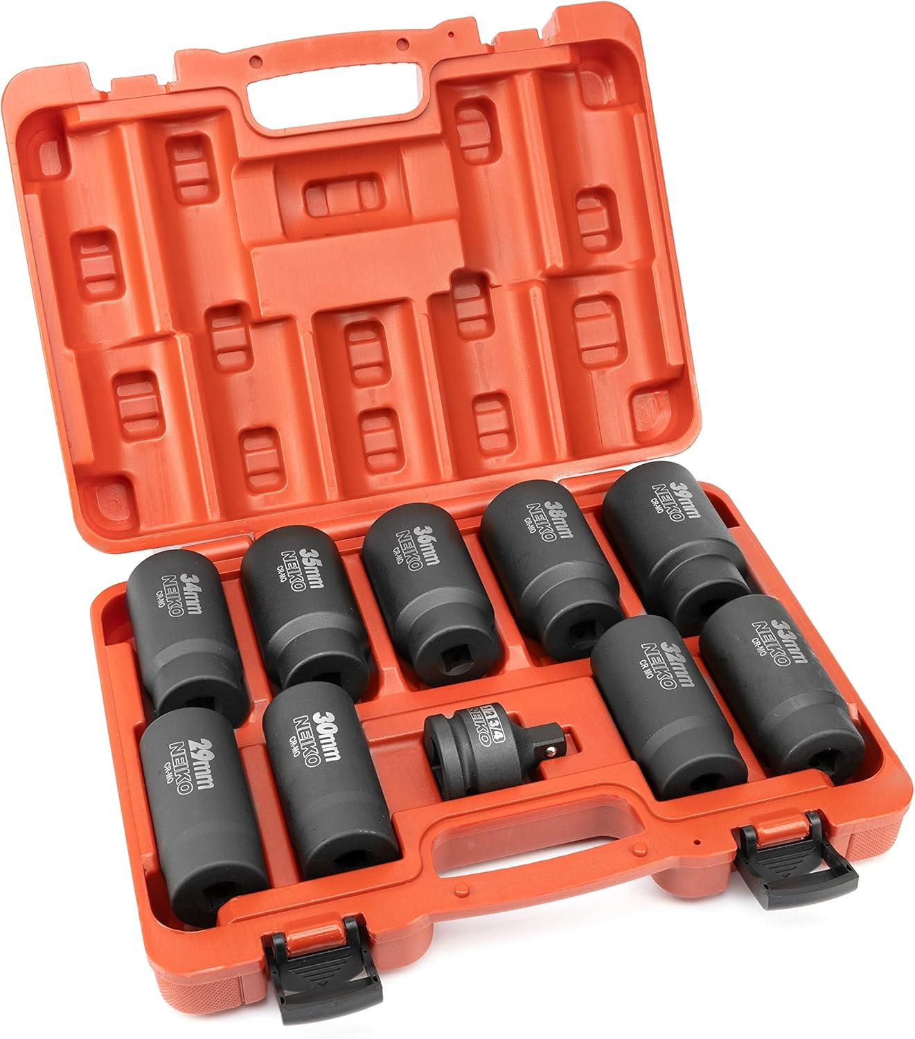 NEIKO 02531A 1/2&rdquo; Drive Deep Impact Socket | Spindle & Axle Nut Socket Set | 10 Piece | 12 Point |Metric 29mm &ndash; 39mm | Cr-Mo | Impact Adapter | 3/4
