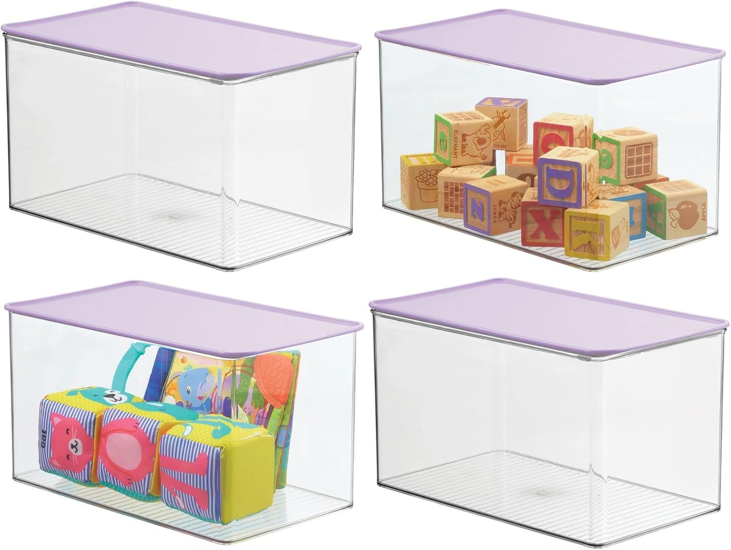 mDesign Stackable Plastic Storage Toy Box with Attached Lid - Container for Organizing Child/Kids Action Figures, Crayons, Markers, Building Blocks, Balls, Puzzles, Crafts - 3