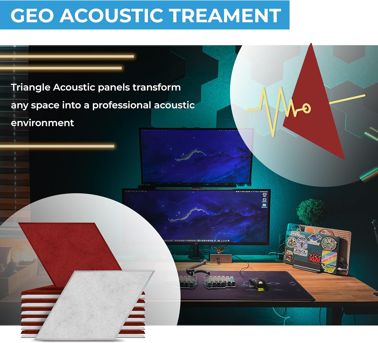 Acoustic Wall Art - 12 Diamond Acoustic Panels | Premium Sound Blocking Panels include 3M Tape | Acoustic Panels Decorative for Home & Office | Geometric Acoustical Wall Panels