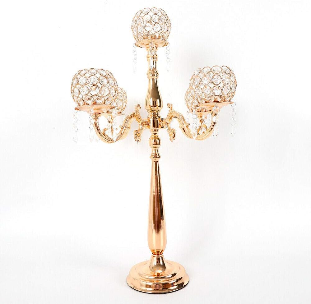 Gdrasuya10 Glass Crystals Candel Holder Tall,5 Arms Gold Crystals Candelabra Home Holiday Decorative Centerpiece for Wedding/ Home/ Event /Christmas Party Decoration,75CM Pack of 2