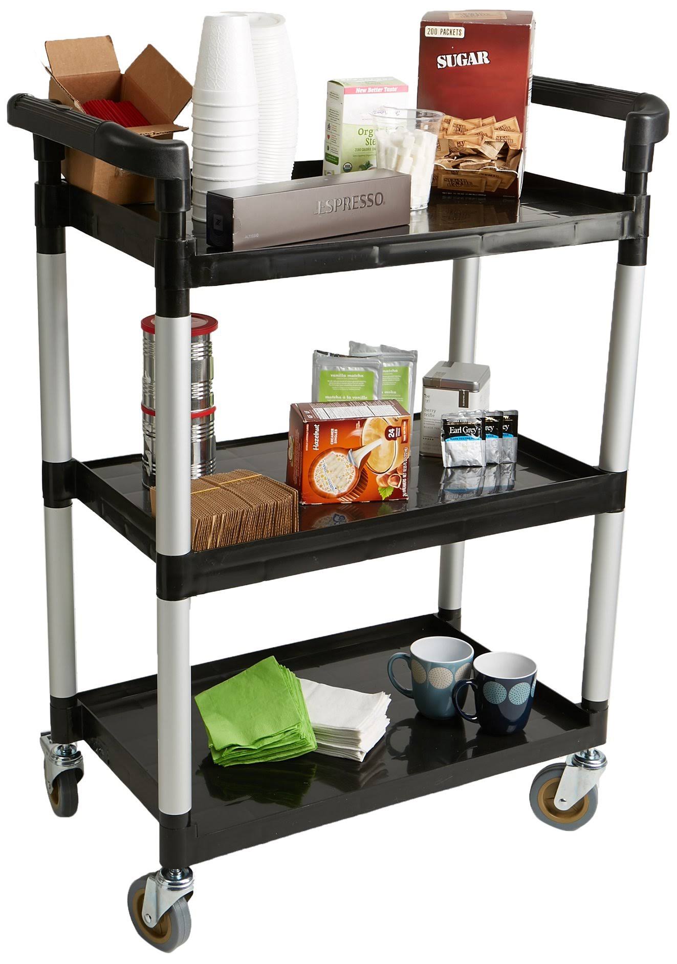 Mind Reader 3 Tier Mobile Rolling Coffee Cart with Handles, Black