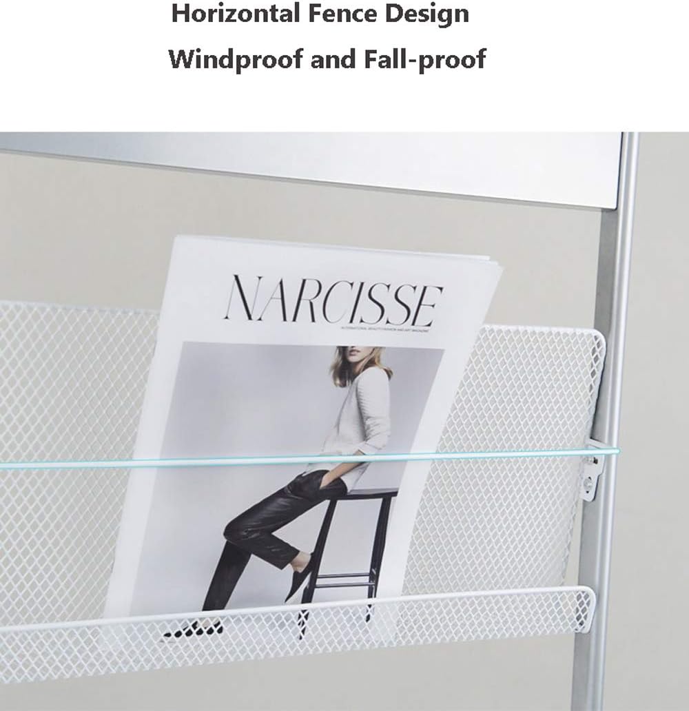 Brochure Display Stand with 4 Pockets, Floor Standing Magazine Rack Holder, Silver