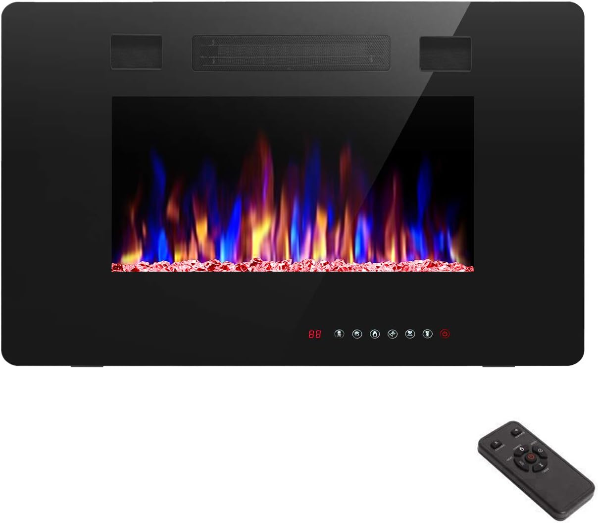 R.W.FLAME 30 inch Recessed and Wall Mounted Electric Fireplace , Low Noise,Fit for 2 x 4 and 2 x 6 Stud, Remote Control with Timer,Touch Screen,Adjustable Flame Color and Speed, 750-1500W