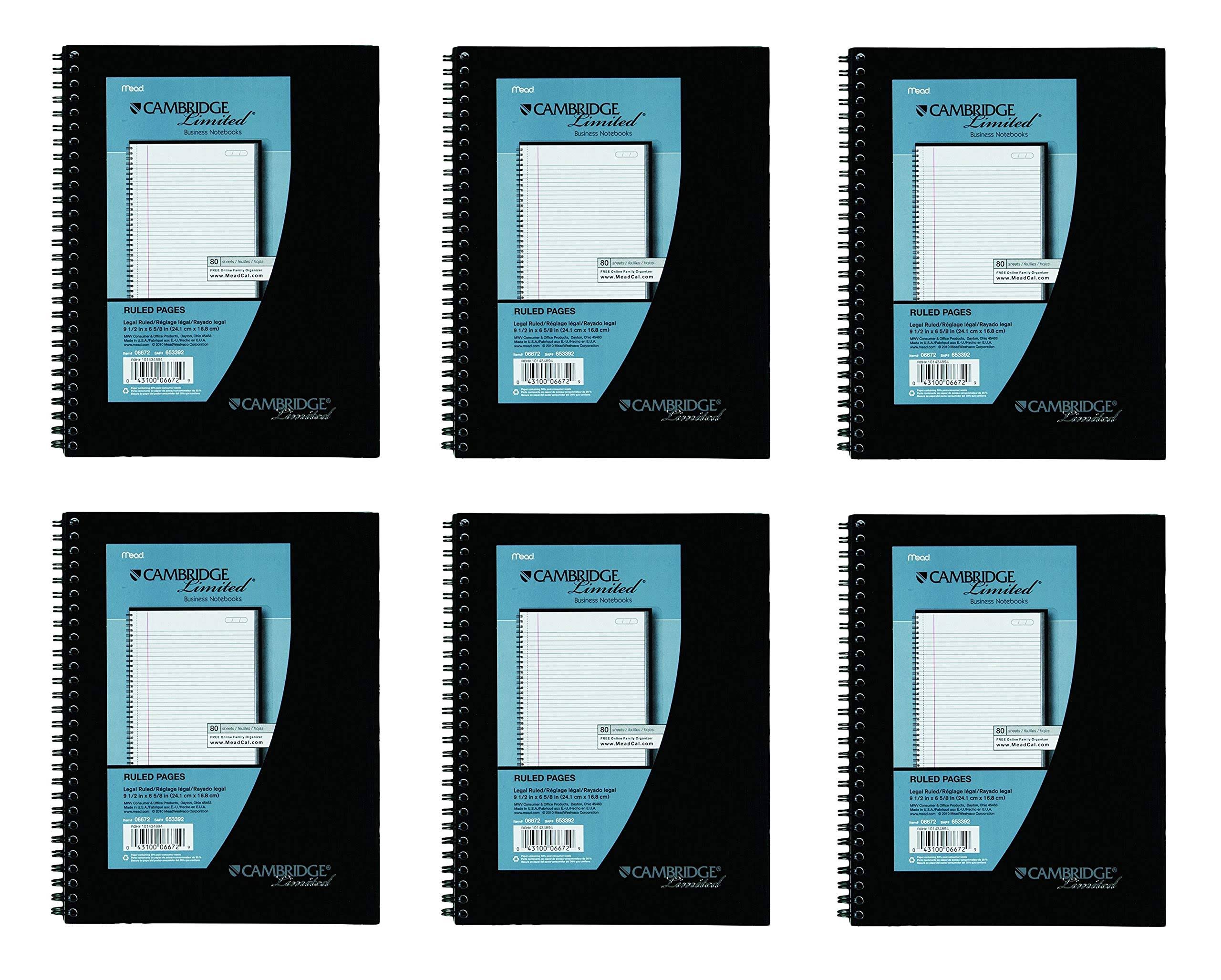 6 Pack of Mead Cambridge Wirebound Business Notebook, Legal Rule, 6 5/8 x 9 1/2 Inches, White, 80 Sheets per Pad (06672)