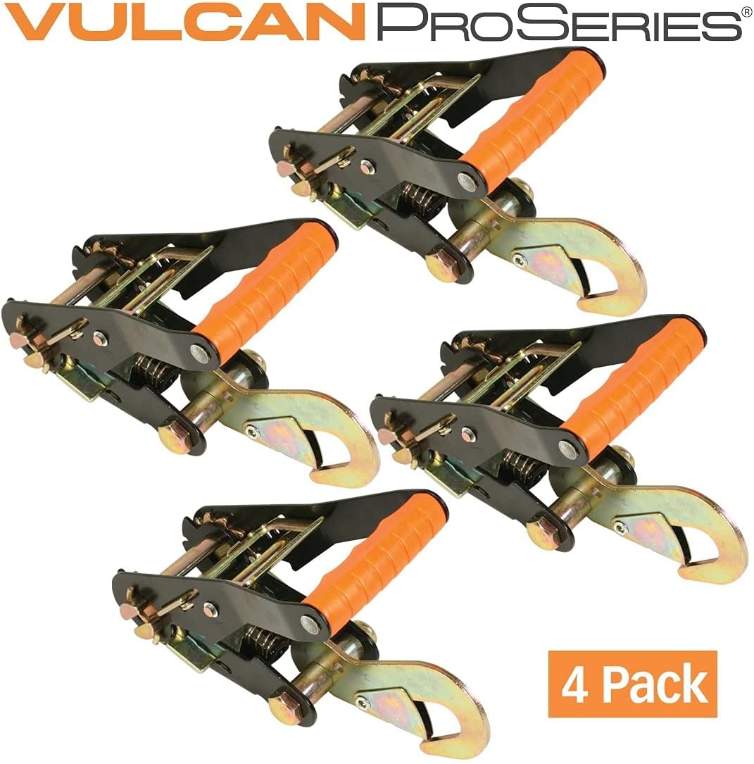 VULCAN Ratchet Buckle - Snap Hook Ratchets - 2 Inch Wide Handle - PROSeries - 4 Pack - 3,300 Pound Safe Working Load Pack of 2