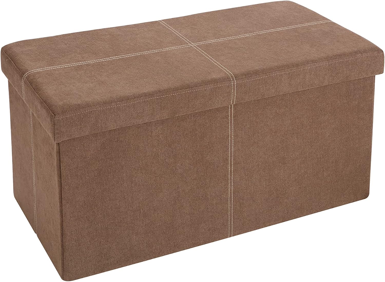 Fresh Home Elements FHE 30” Folding Ottoman Bench, 30 x 15 x 15, Brown Microsuede Fabric Easy Transformation for Extra Storage, Seating, and Foot Rest, Family, Guests Pack of 2