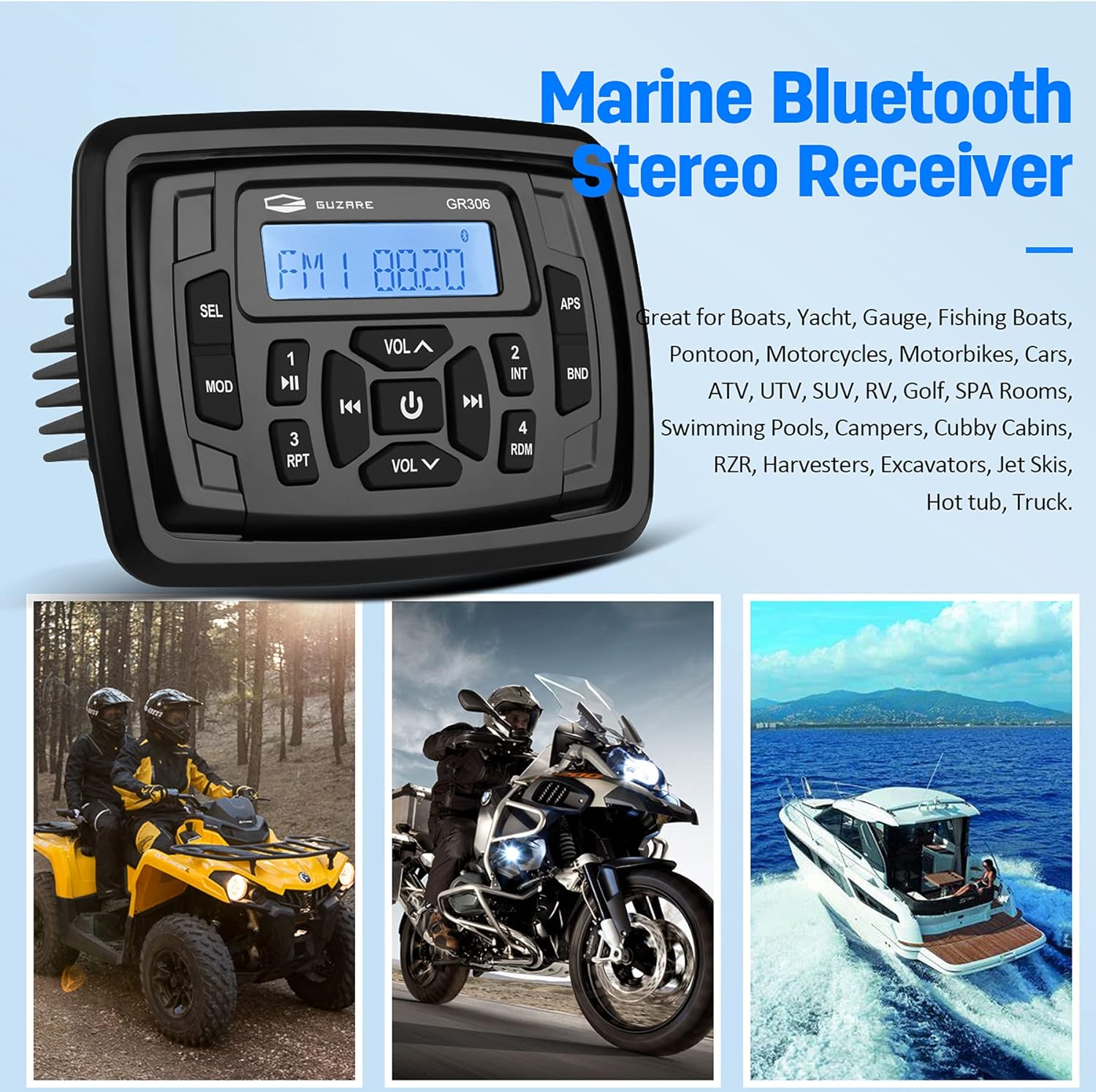 Boat Marine Radio and Speakers Audio System Package - Waterproof MP3 USB AM FM Radio Stereo Receiver with 4 Inch Black Marine Speaker and Antennas HSD306.4001B2.056B