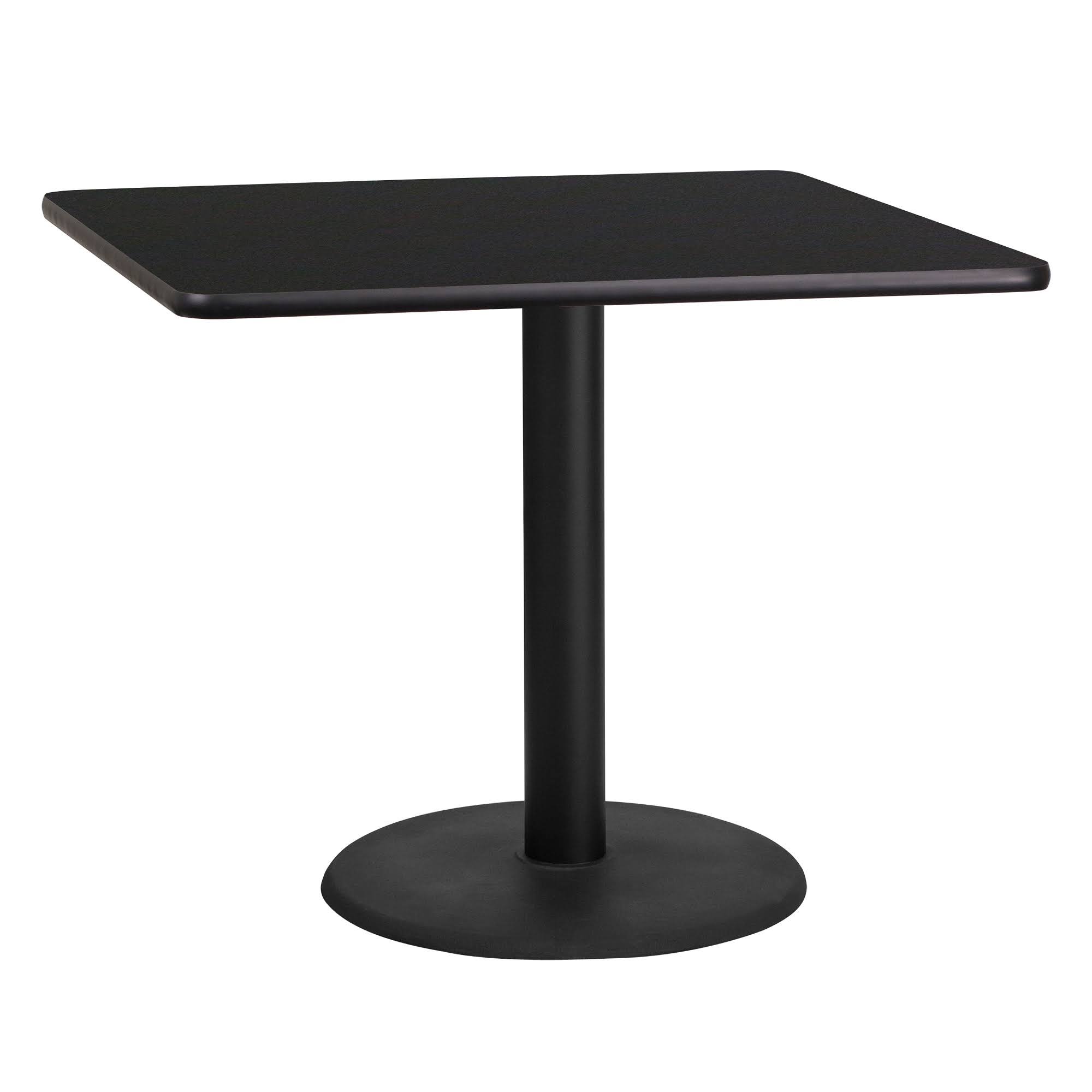 36&& Black Square Laminate Table Top with Round Table Height Base