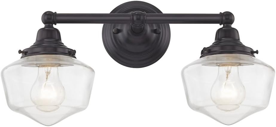 Clear Glass Schoolhouse Bathroom Light Bronze 2 Light 17 Inch Length Pack of 2