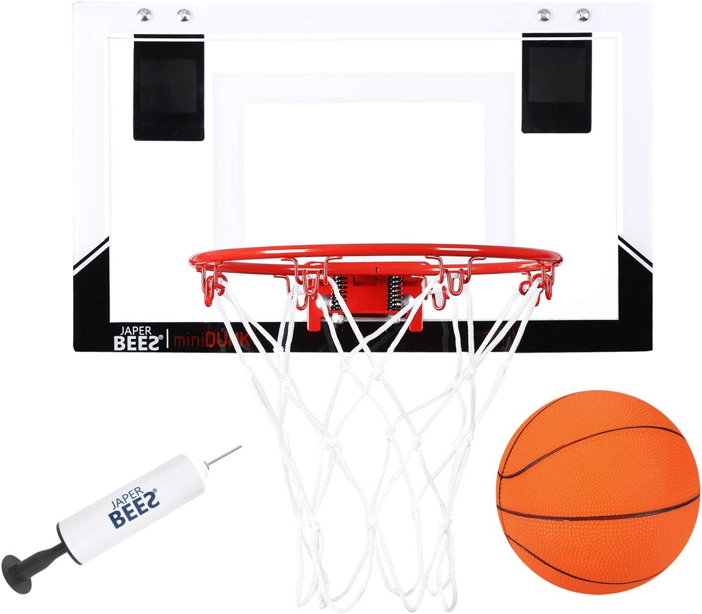 JAPER BEES Pro Mini Basketball Hoop Over The Door & Wall Mount Indoor Basketball Hoop w/Shatterproof Backboard Pack of 2