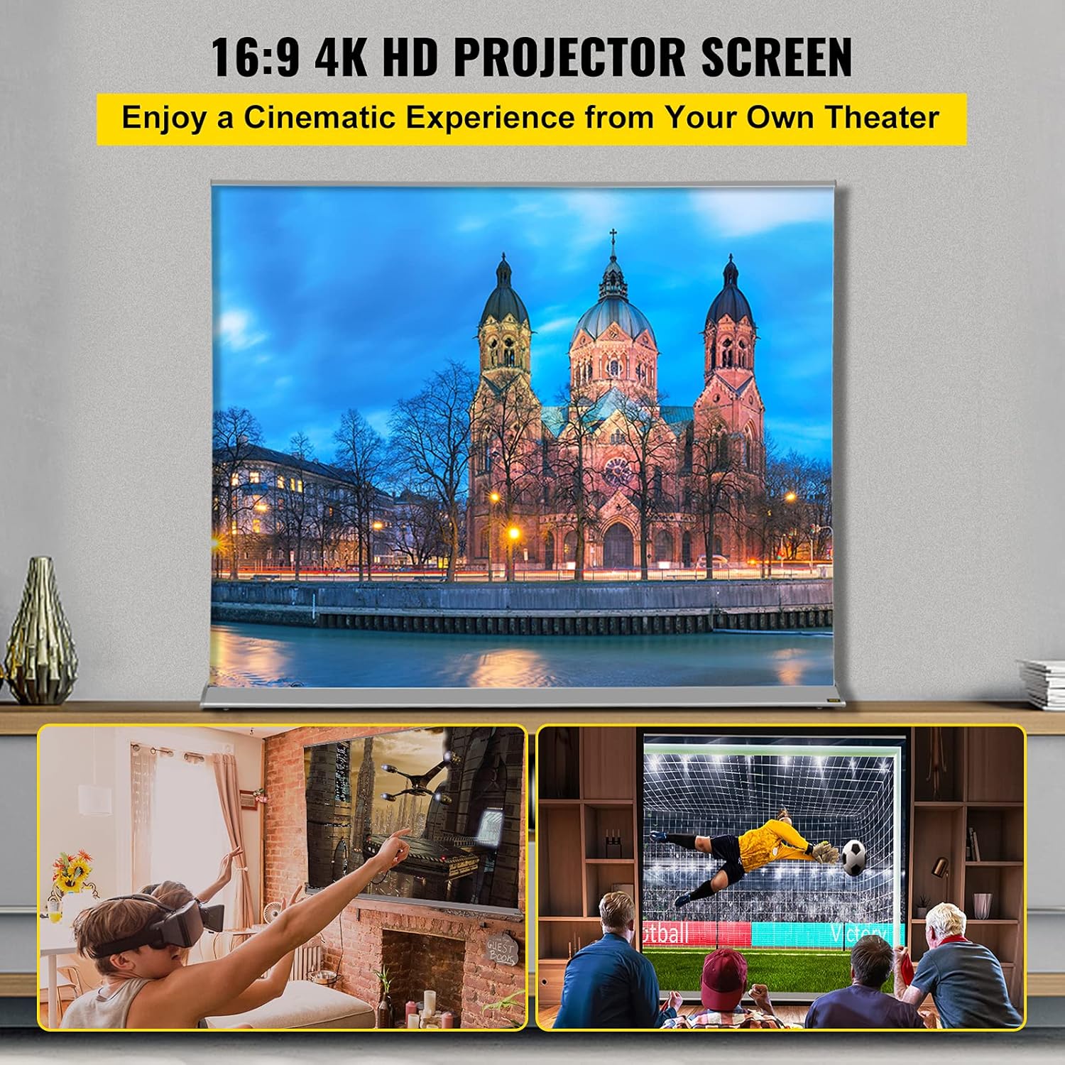 VEVOR Manual Pull Up Projector Screen 120inch 16:9 Projector Screen Free Standing 4K/8K, Portable Floor-Rising Projection Screen Ultra HDR with Storage Bag for Home Backyard Theater Office