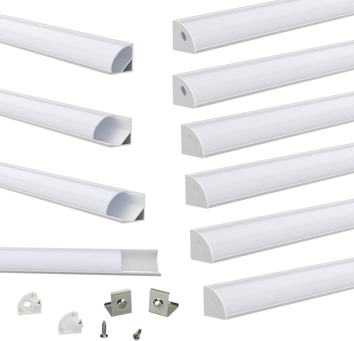 Muzata 10Pack 3.3FT/1M V-Shape LED Channel System with Milky White Cover Lens Frosted, Silver Aluminum Extrusion Profile Housing Track for Strip Tape Lights V1SW 1M WW,LV1 LW1 Pack of 2