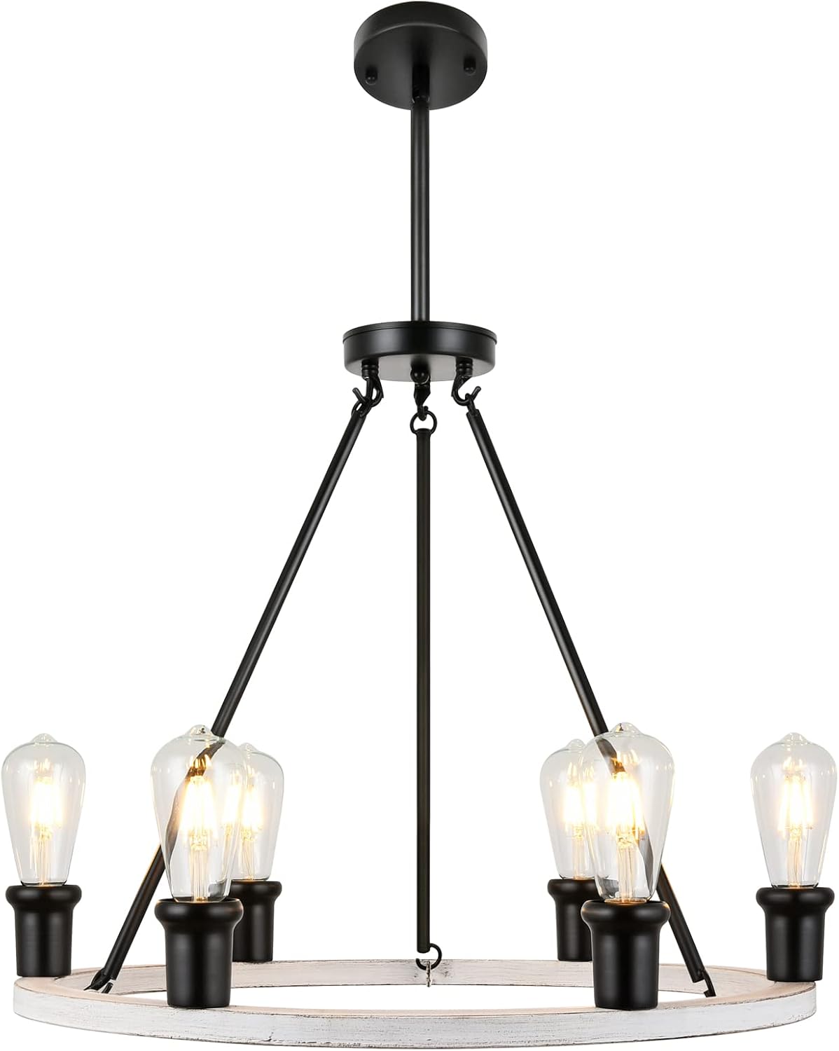 Merbotin 6-Light Farmhouse Wagon Wheel Chandeliers, Black and Brass Industrial Round Chandelier Rustic Ceiling Island Light for Dining Table, Living Room, Bedroom,Hallway, 26
