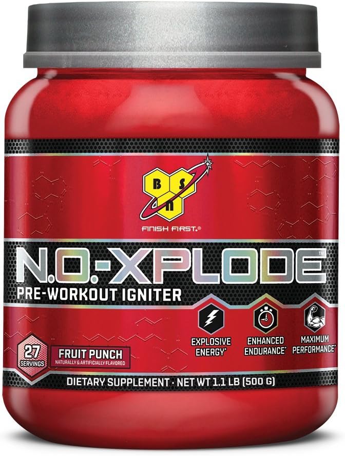 BSN N.O.-XPLODE Pre-Workout Igniter Dietary Supplement, Fruit Punch - 1.1lbs, 27 Servings Pack of 2