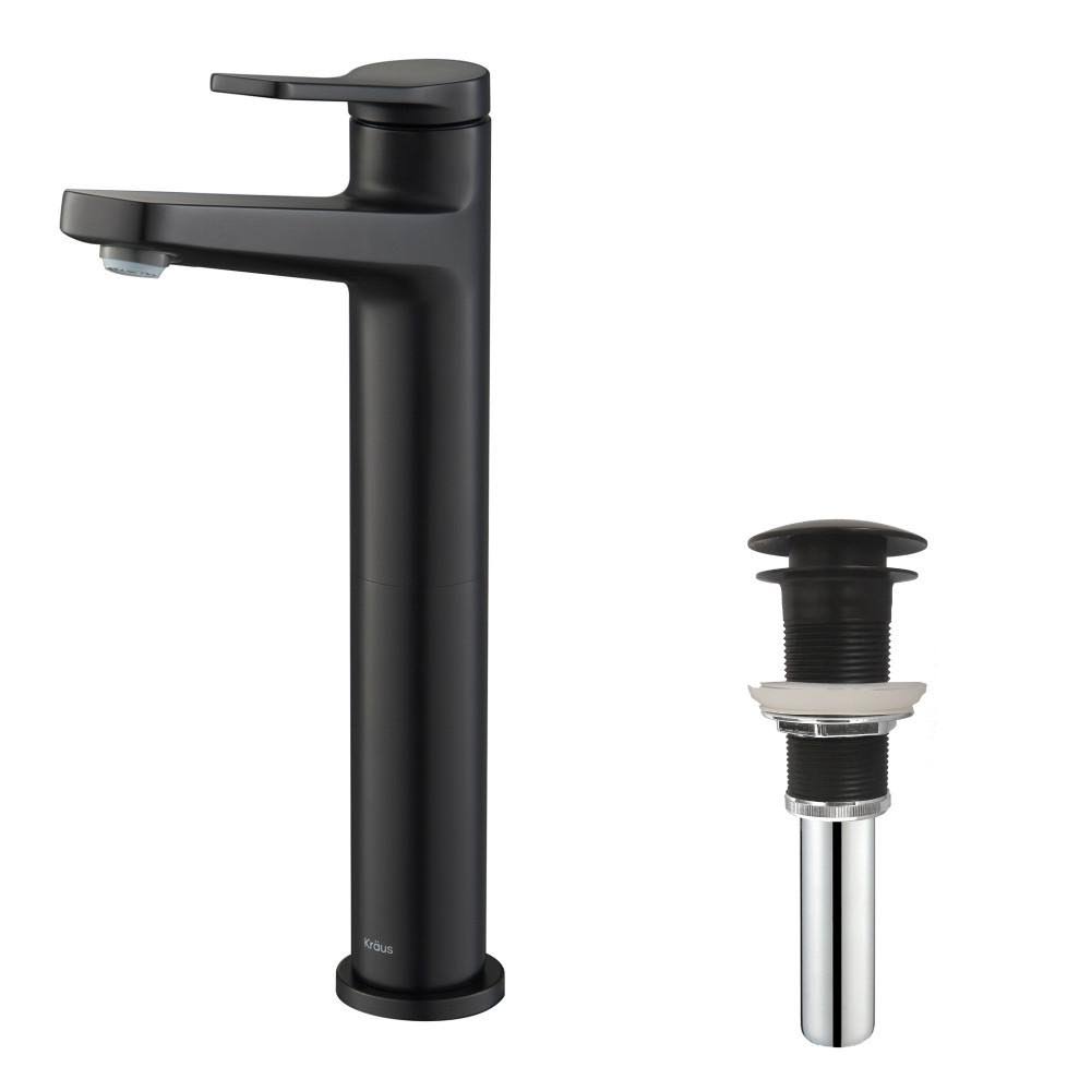 Kraus KBF-1401MB-PU-11MB Indy Single Handle Bathroom Faucet Matte Black u0026 Pop Up Drain with Overflow