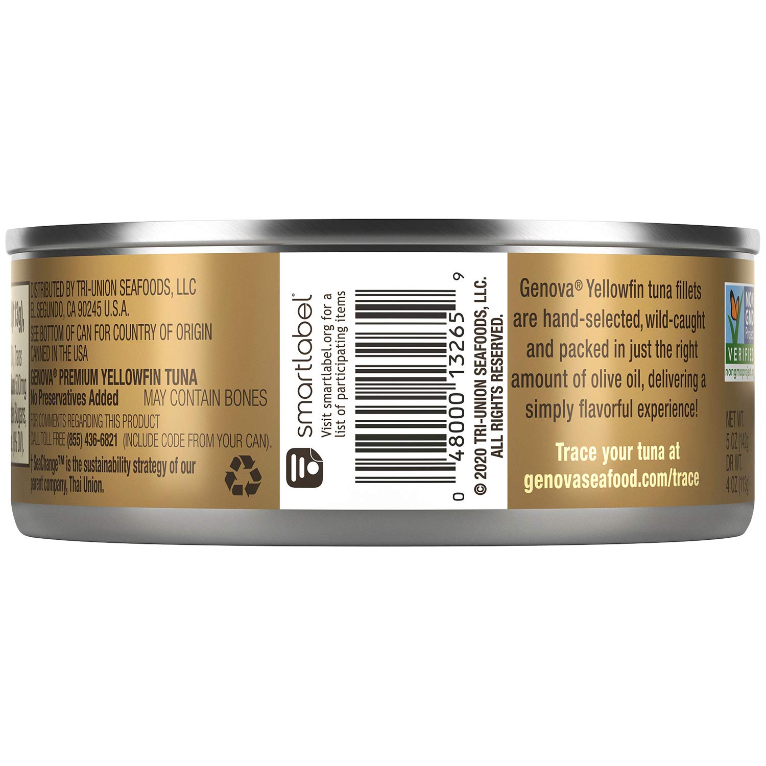 Genova Premium Yellowfin Tuna in Olive Oil, Wild Caught, Solid Light, 5 oz. Can (Pack of 24) Pack of 2