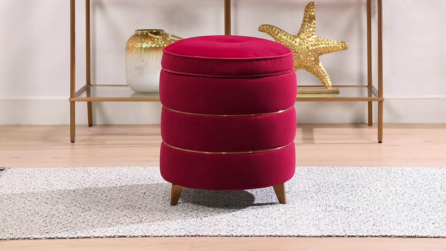 Jennifer Taylor Home Camille Round Accent Storage Ottoman, Rich Yellow Performance Velvet