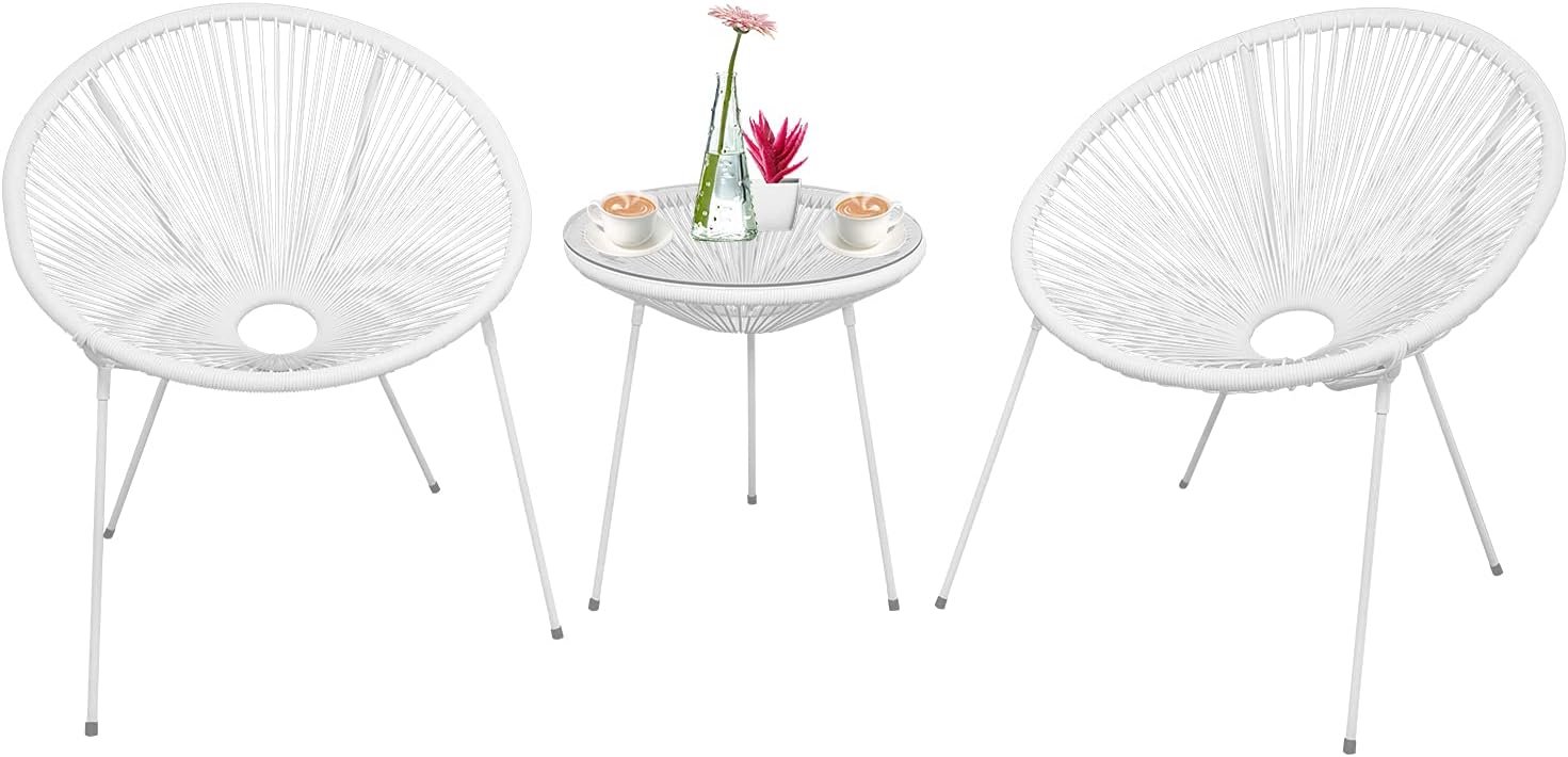 3-Piece Outdoor Acapulco Chair, All-Weather Patio Conversation Bistro Set, Modern Indoor and Outdoor Patio Furniture Set with Glass Top Table for Backyard, Livingroom, Balcony (Blue)