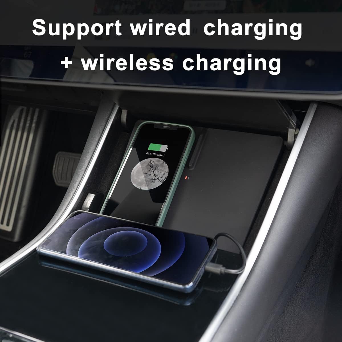 TAPTES Wireless Charger for Tesla Model 3 2017 2018 2019 2020 Accessories,Wireless Phone Charging Pad Car Interior Center Console Accessories for Any Enable Phone(Pre-June 2020) Pack of 2
