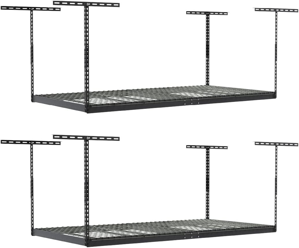 MonsterRax 4x8 Overhead Garage Storage Rack - 500 Pound Weight Capacity - Adjustable Height - Includes Accessory Hooks (18