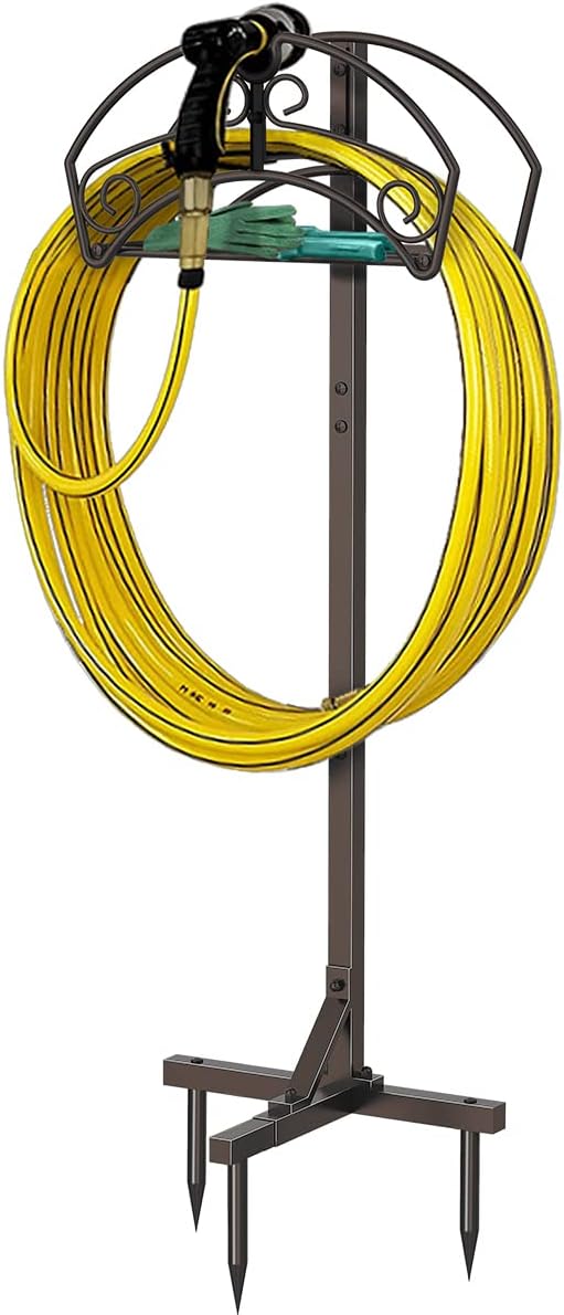 Coonoor Garden Hose Holder, Detachable Heavy Duty Hose Rack, Water Hose Hanger for Outside Freestanding, Garden Hose Storage Decorative for Yard and Lawn Gardening Gift，Black Pack of 2