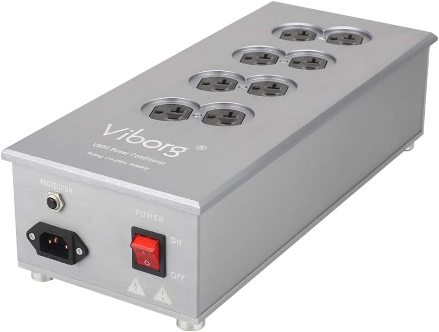 Viborg VM80 AC Power Filter, Amp HiFi Power Surge Protector, US Power Conditioner, 8 Ways Power Socket, Audiophile 8 Outlet Power Strip with Flat Plug, 3 Prongs, Grounded, 5FT Power Cord