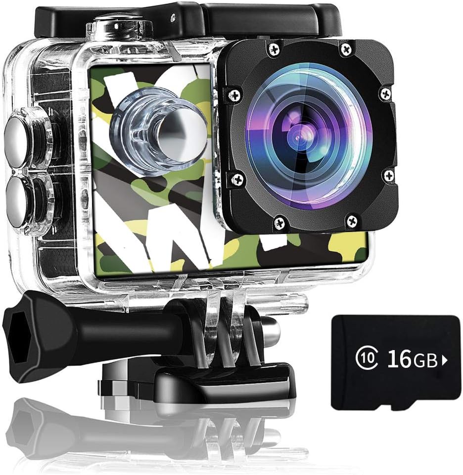 Gnolkee 4K WiFi Action Camera 16GB TF Card,16MP Underwater Video Camera 170 Wide Angle Sports Cam with Remote, 2 Batteries, 24 Accessories Mounting Kit - 20 Pack Pack of 2